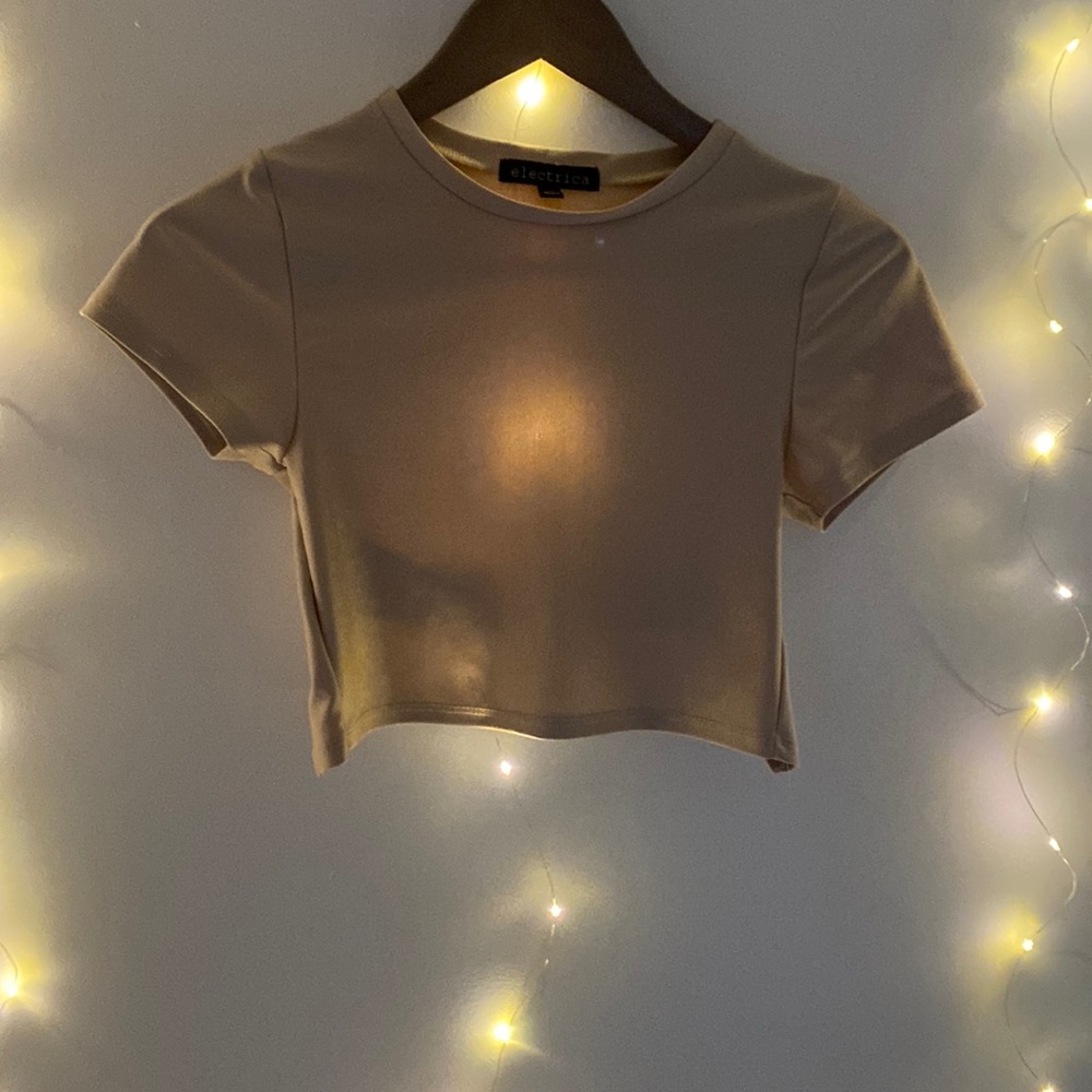 Beige, open back crop top